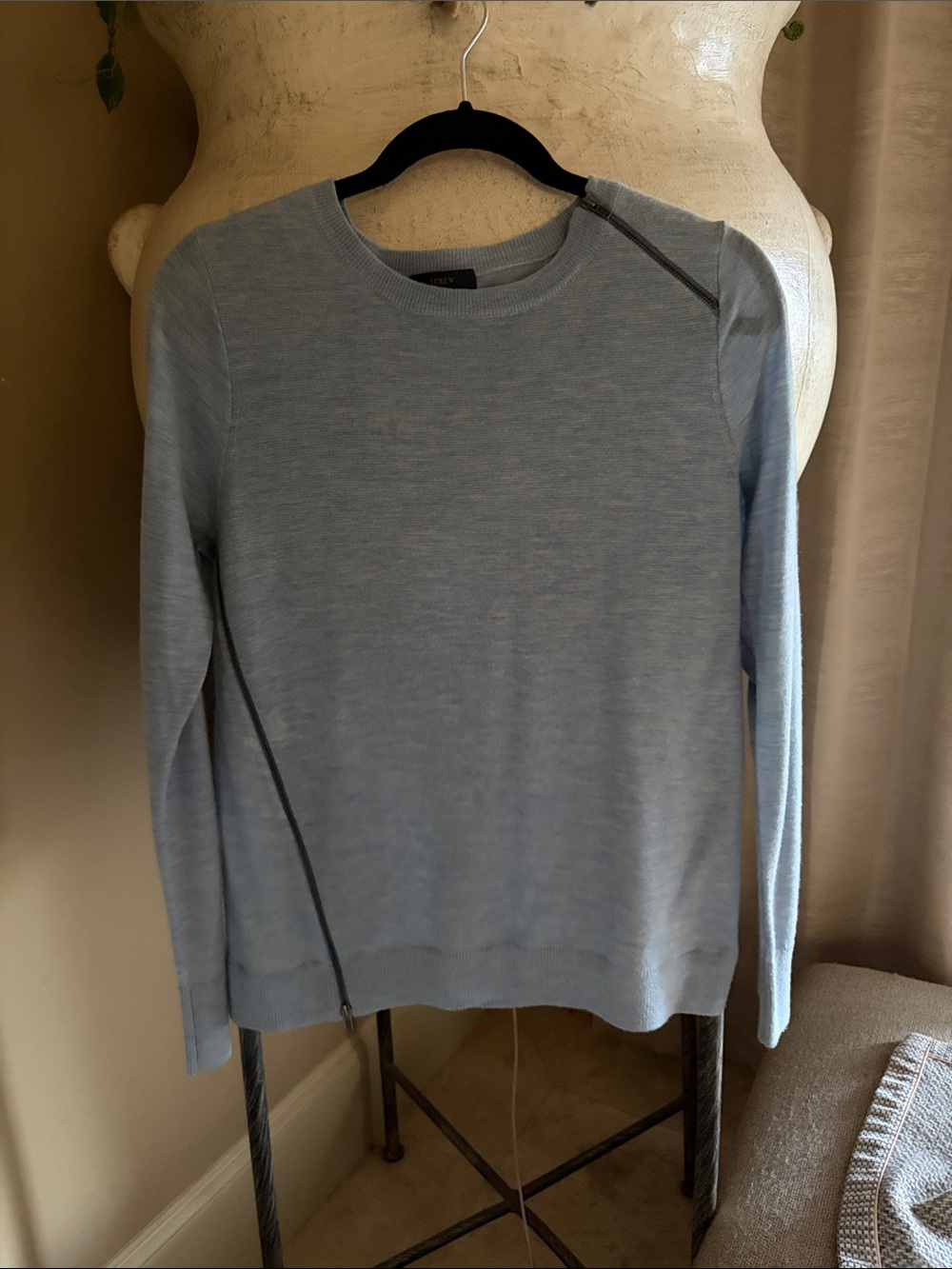 J. Crew Pale Blue Crewneck Sweater with Contrast Piping